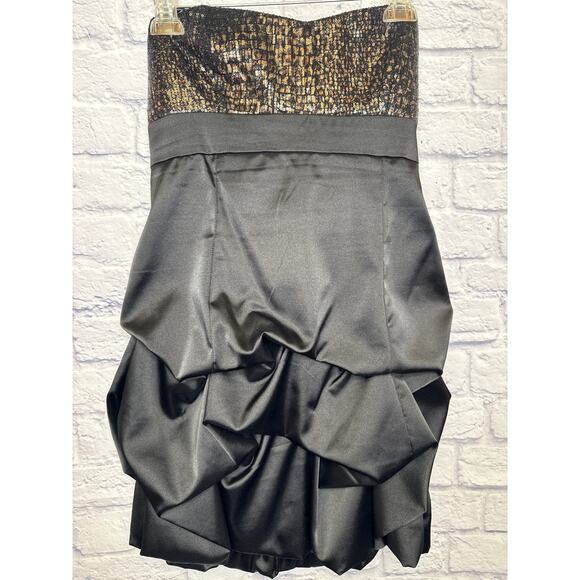 Taboo Vintage Formal Party Strapless Dress Black Bubble Skirt Gold Sequin Top XL - Picture 1 of 3